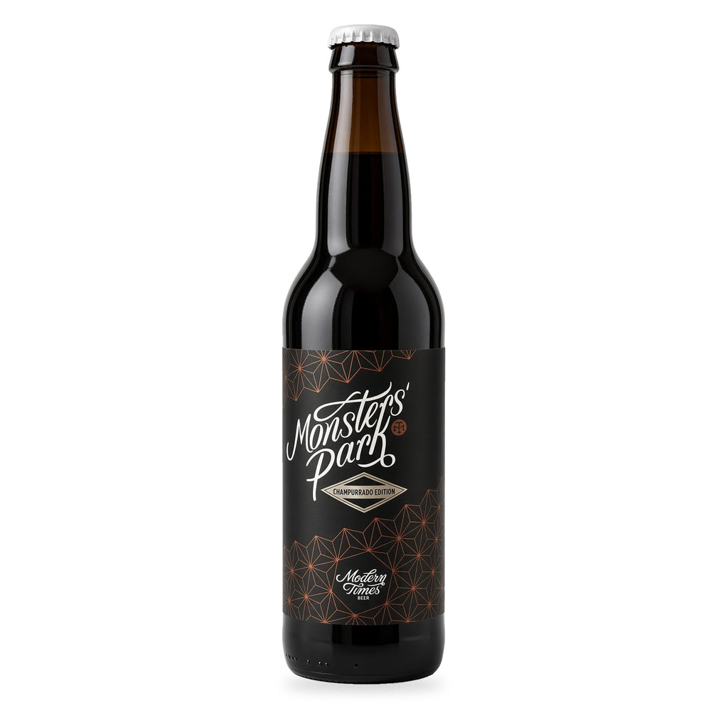 Cerveza Modern Times - Monsters' Park Aged In Rye Barrels: Champurrado Edition - Rye Barrels Aged Imperial Stout, with Mexican Vanilla, Mexican Cocoa Nibs, Piloncillo (unrefined Mexican Sugar), & a Touch of Cinnamon