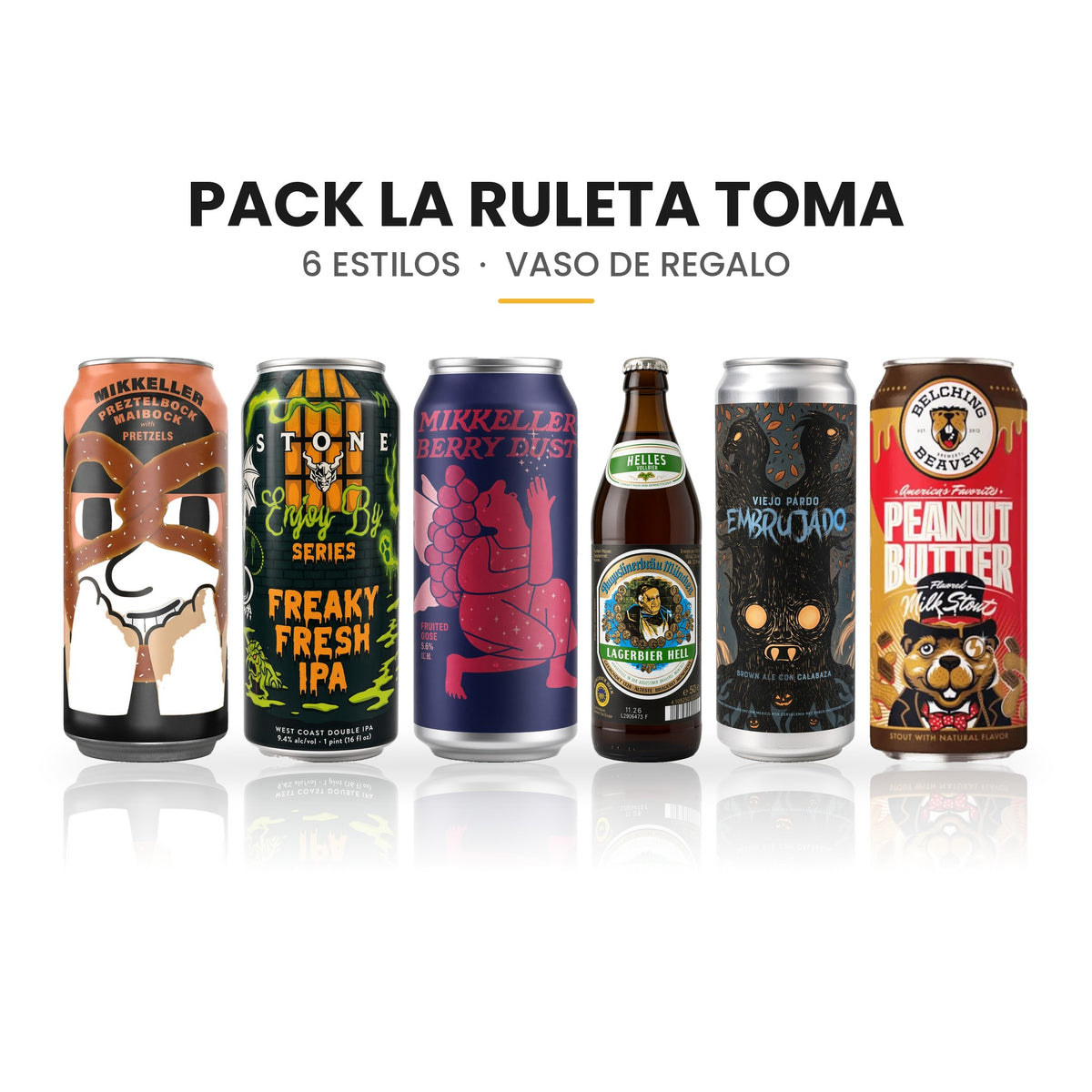 Pack La Ruleta Toma: 6 cervezas y vaso de regalo