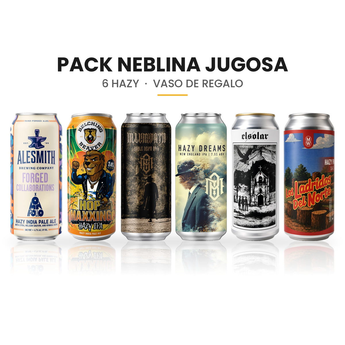 Pack Neblina Jugosa: 6 cervezas Hazy y vaso de regalo