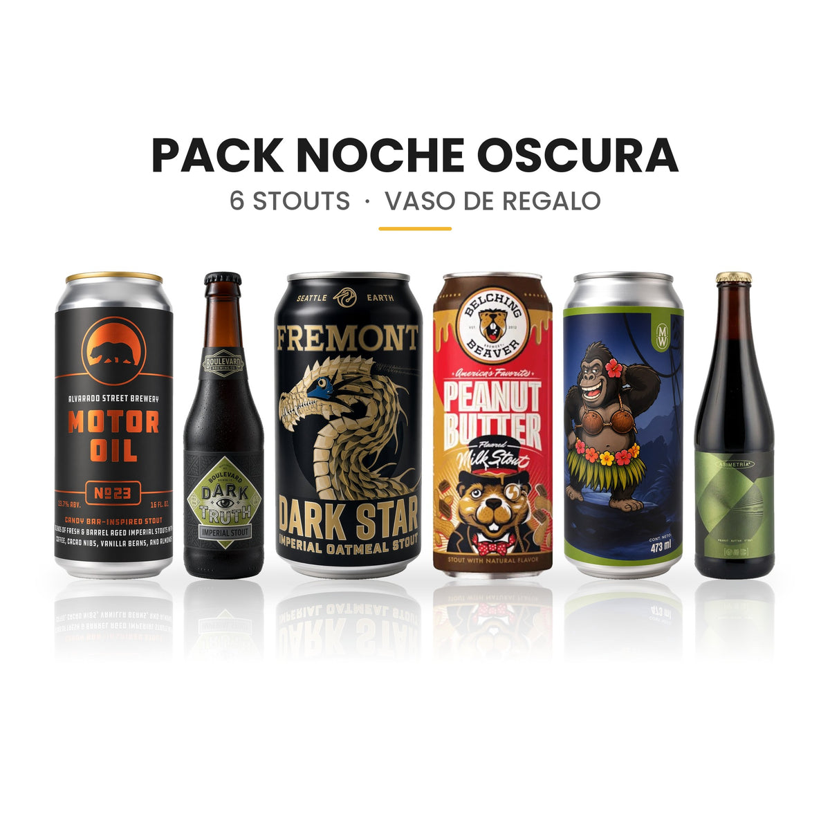 Pack Noche Oscura: 6 cervezas y vaso de regalo