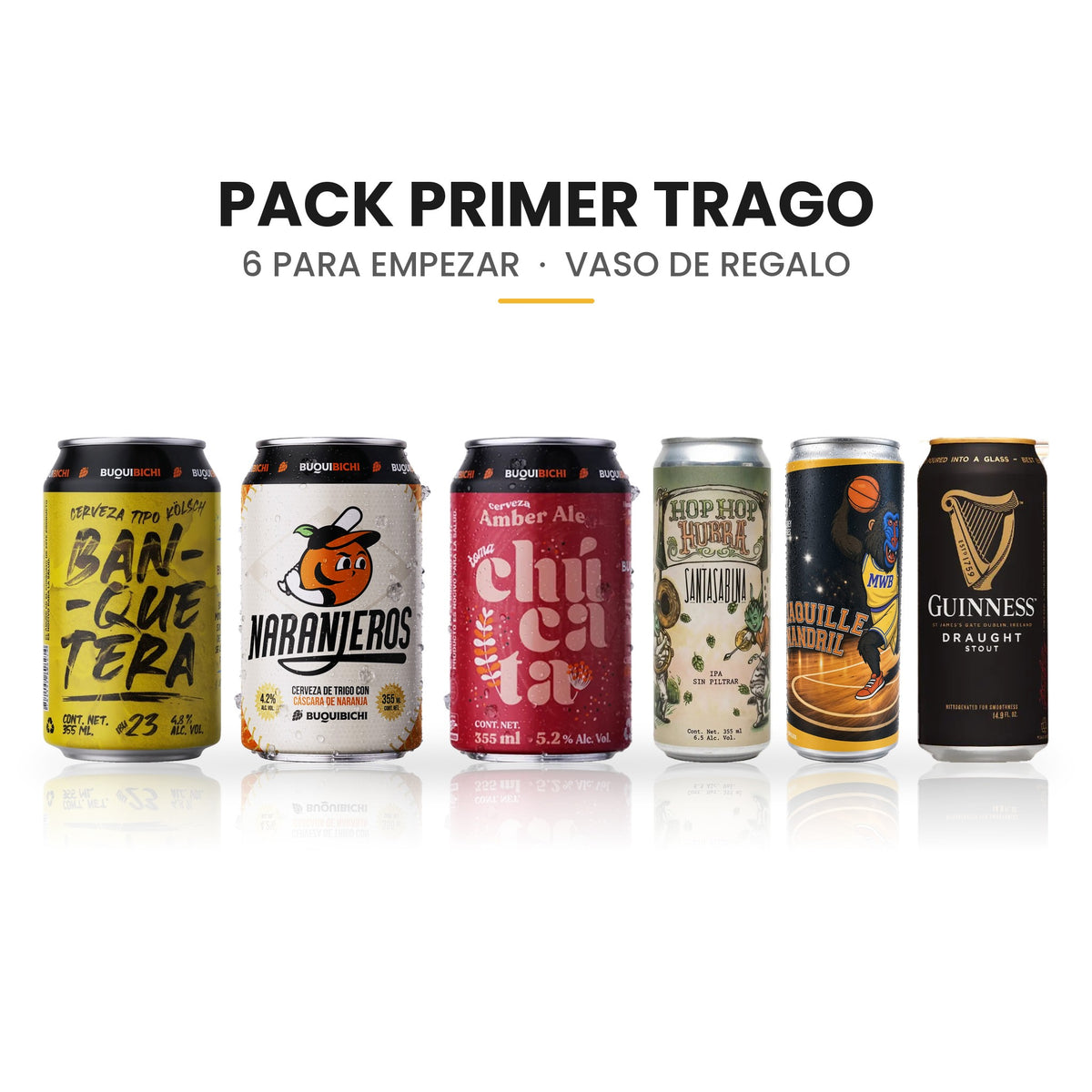 Pack Primer Trago: 6 cervezas y vaso de regalo