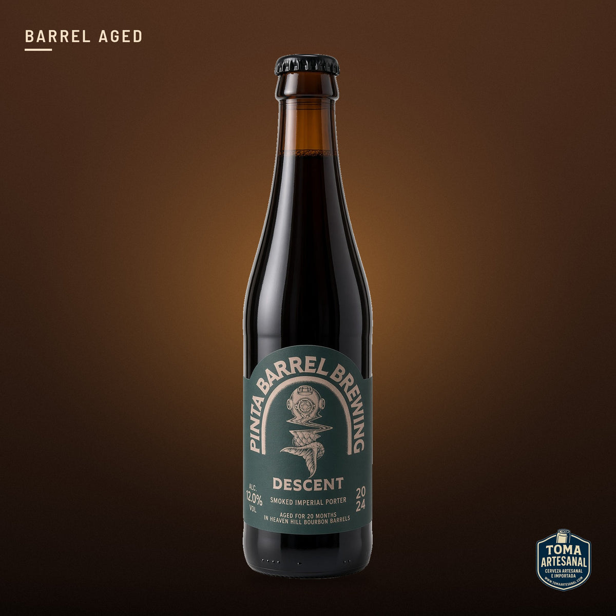 Cerveza PINTA Barrel - Decent – Smoked Imperial Porter Aged for 20 Months in Heaven Hill Barrels. | Toma Artesanal