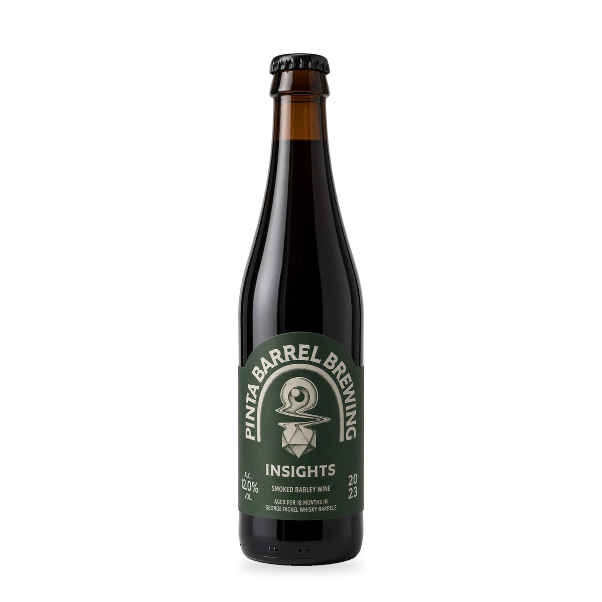 Cerveza PINTA Barrel - Insights - Smoked Barley Wine aged for 18 months in George Dickel Whisky Barrels.