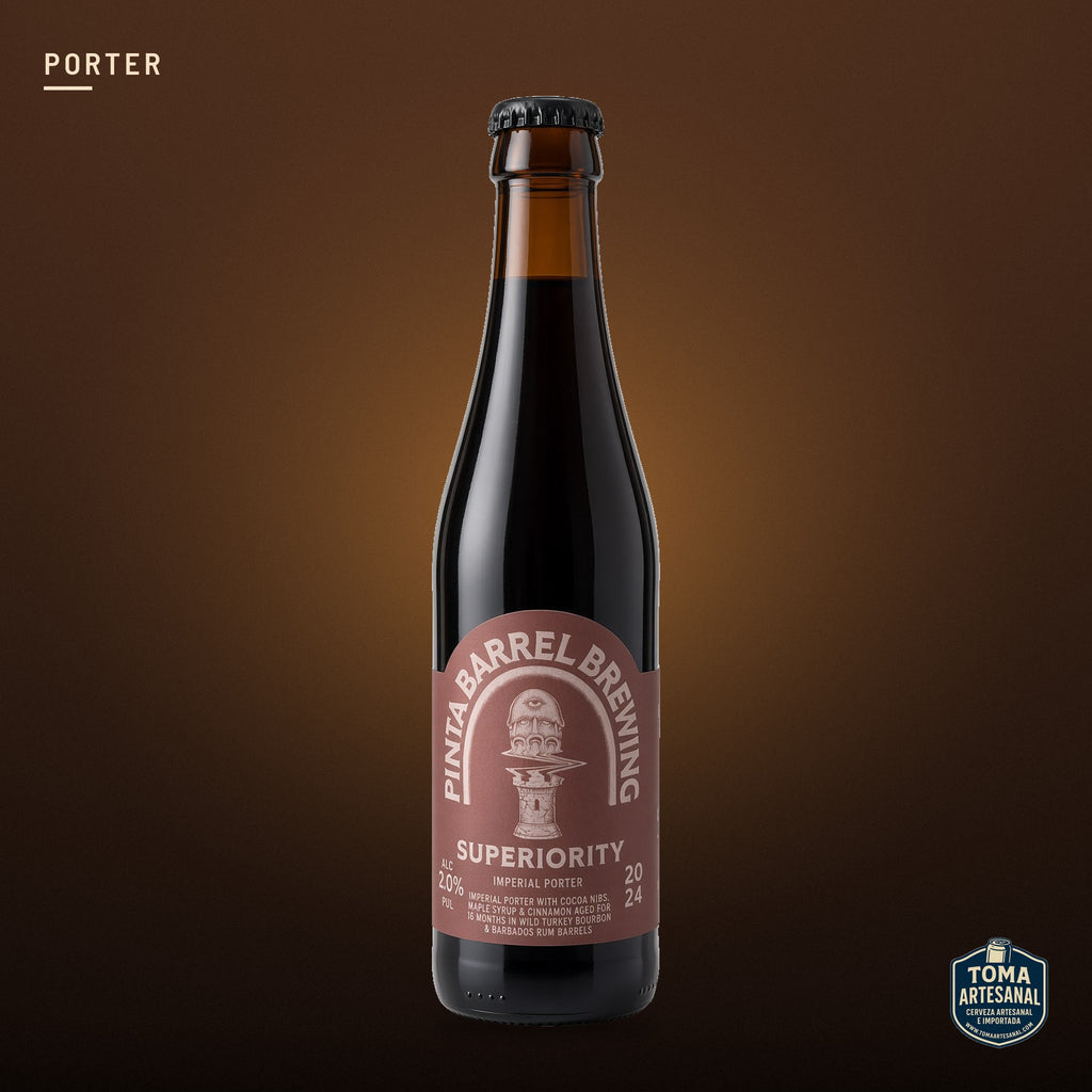 Cerveza PINTA Barrel - Superiority – Imperial Porter w/ Cocoa Nibs, Maple Syrup &amp; Cinnamon aged for 16 months in Wild Turkey Bourbon and Barbados Rum Barrels | Toma Artesanal